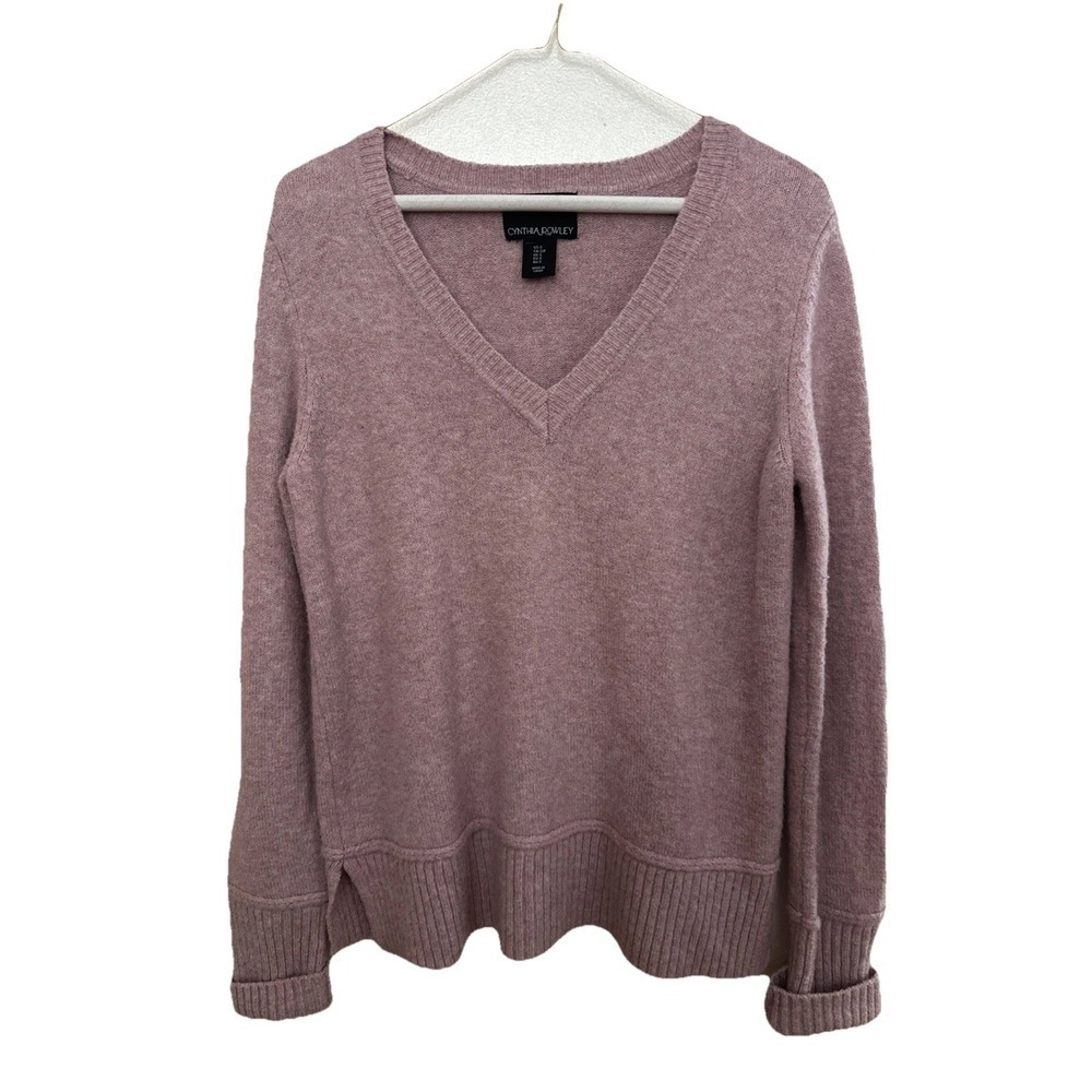 Cynthia Rowley Womens Blush Purple V-Neck Knitted Pullover Sweater Size Small